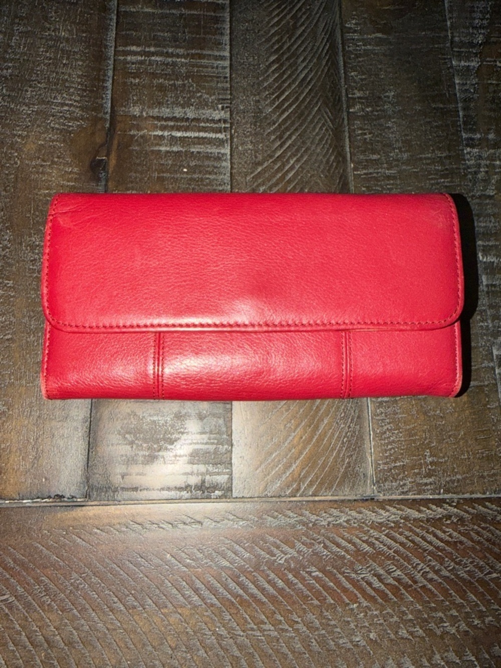 Red Soft Leather Long Wallet for Women